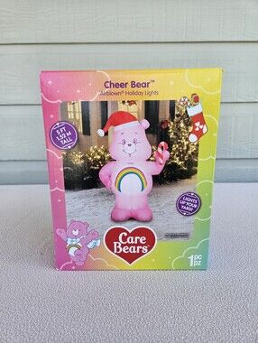 Gemmy Care Bear Cheer Pink Candy Cane LED Light Up Inflatable 5ft Christmas